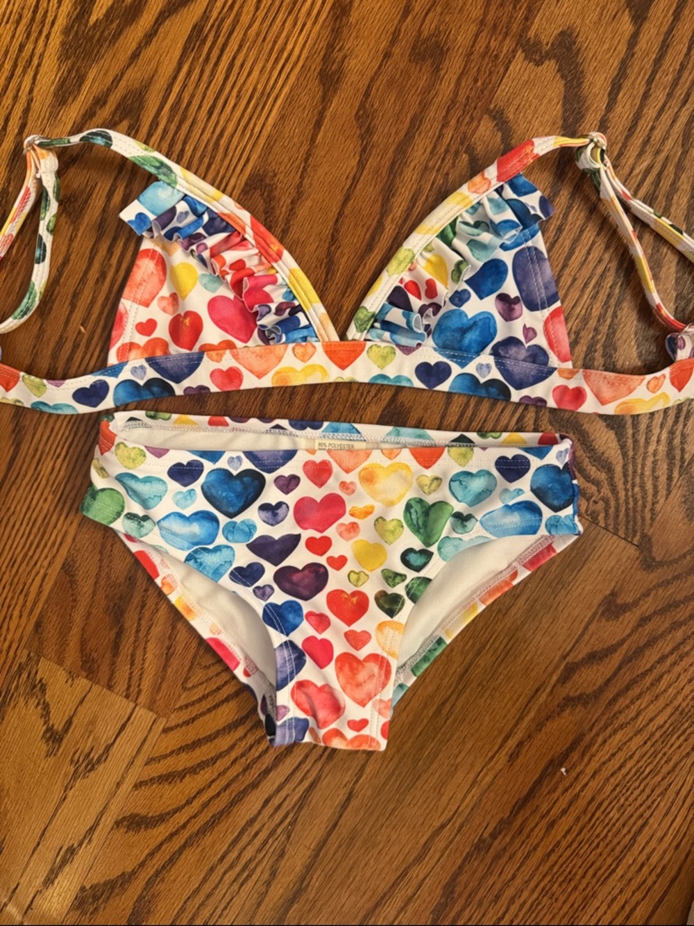 Girls' Rainbow Heart Bikini Set - White Multicolor